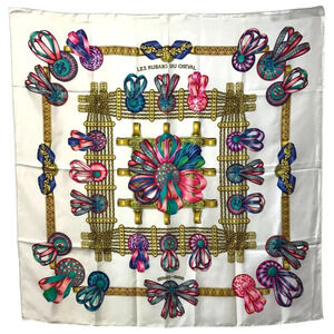 HERMES White Silk Scarf